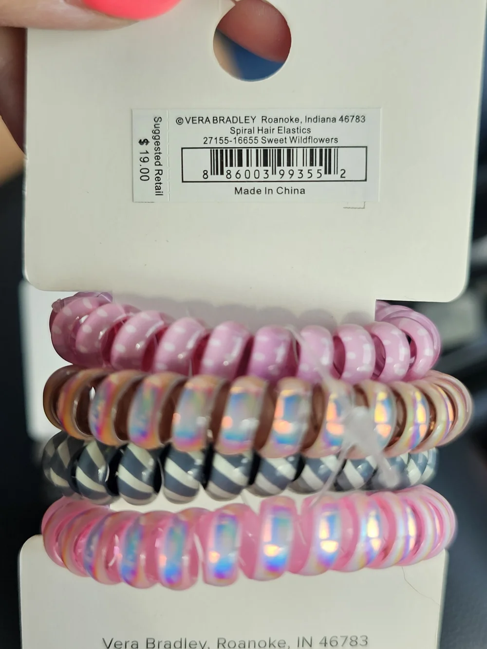 Vera Bradley Pink & Gray Spiral Hair Elastics - Set of 4